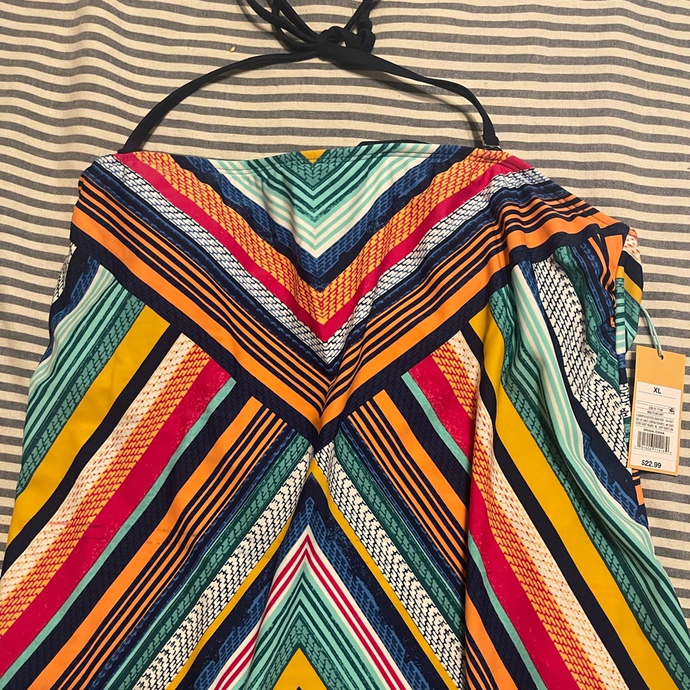 Multicolor Tankini Top. XL. Bandana or Scarf Style. Open Back. So Cute! NWT